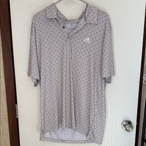 Adidas Men's Light Gray Patterned Polo Shirt